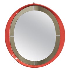 1970s Italian Space Age Red Lacquer and Smoked Glass Round Mirror