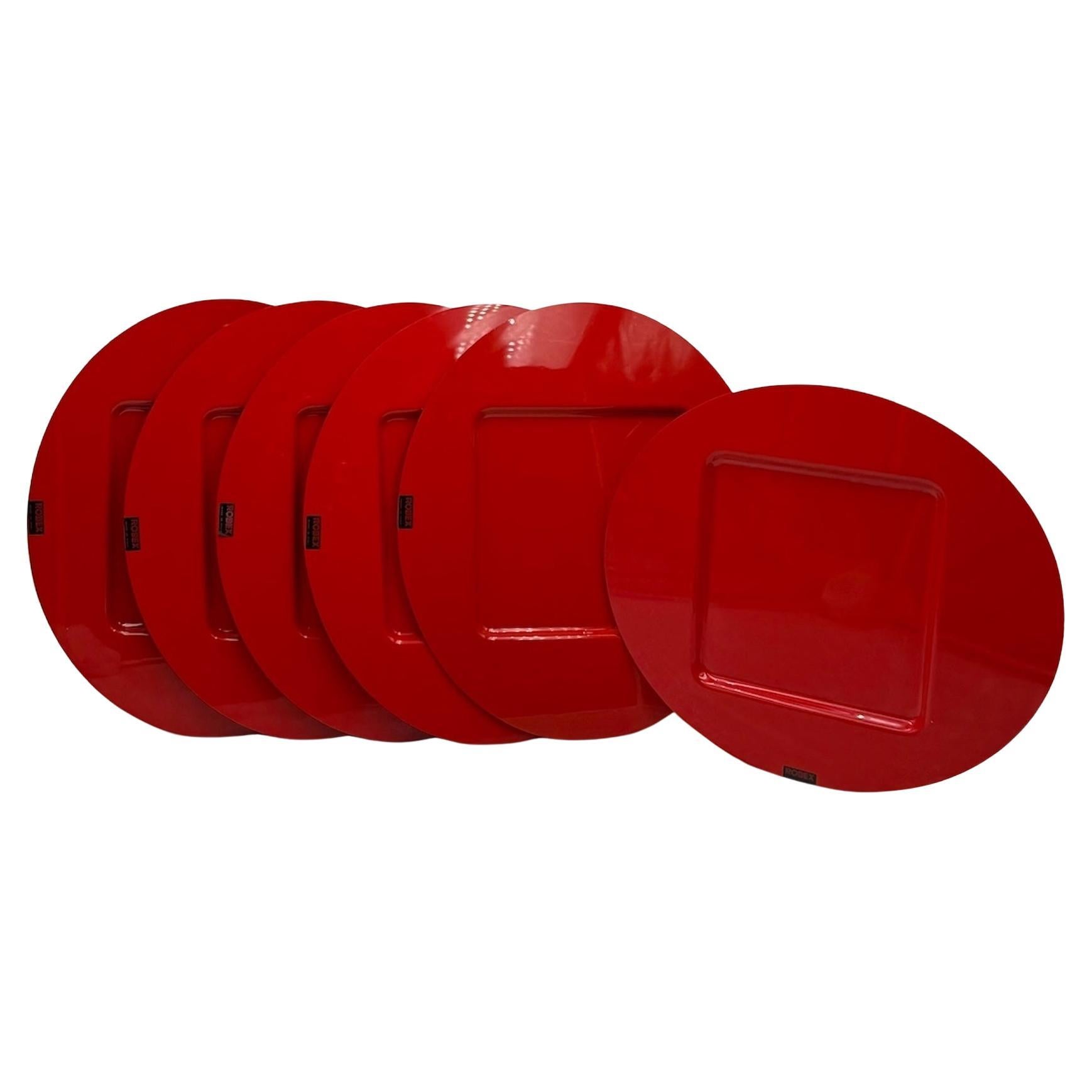 1970s Italian Space Age Red Plastic Placemats by Robex, Set of Six For Sale
