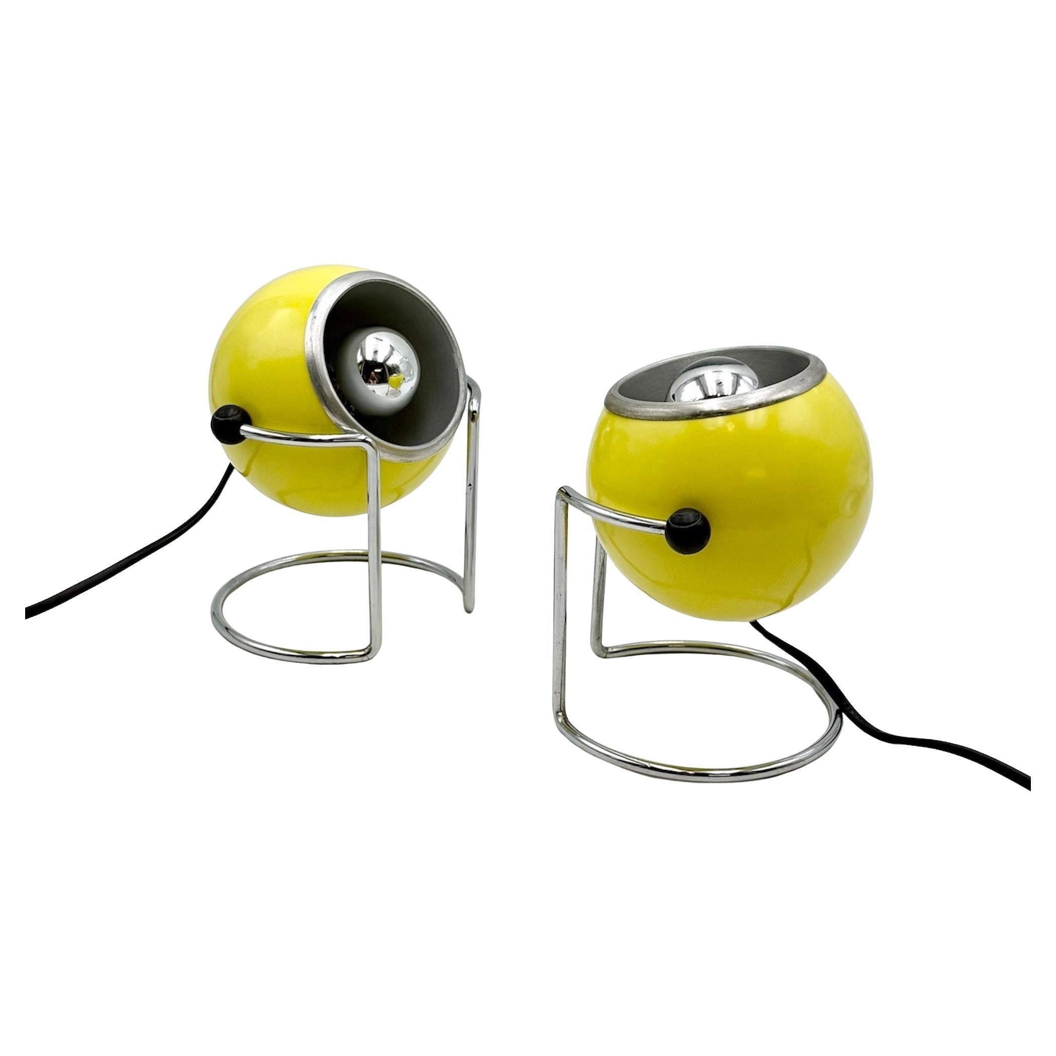 1970er Italienische Space Age Gelbe Eyeball Tischlampen von Targetti Sankey