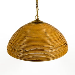 1970er Jahre Italienisch Spirale Bleistift Schilf Bambus & Messing Vivai de Sud Stil Pendelleuchte