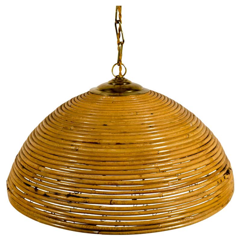 Mid-Century Pencil Reed Rattan Bamboo pendant light. Italy 1970's For ...