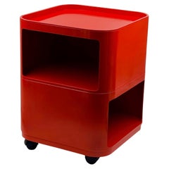 1970s Italian Square ABS Storage Unit by Kartell, Red Modular Cabinet