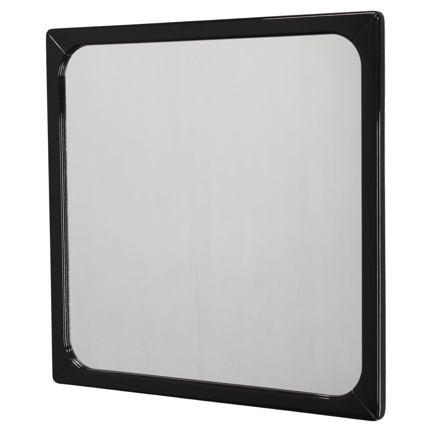 1970s Italian Square Mirror in Black Lacquered Frame