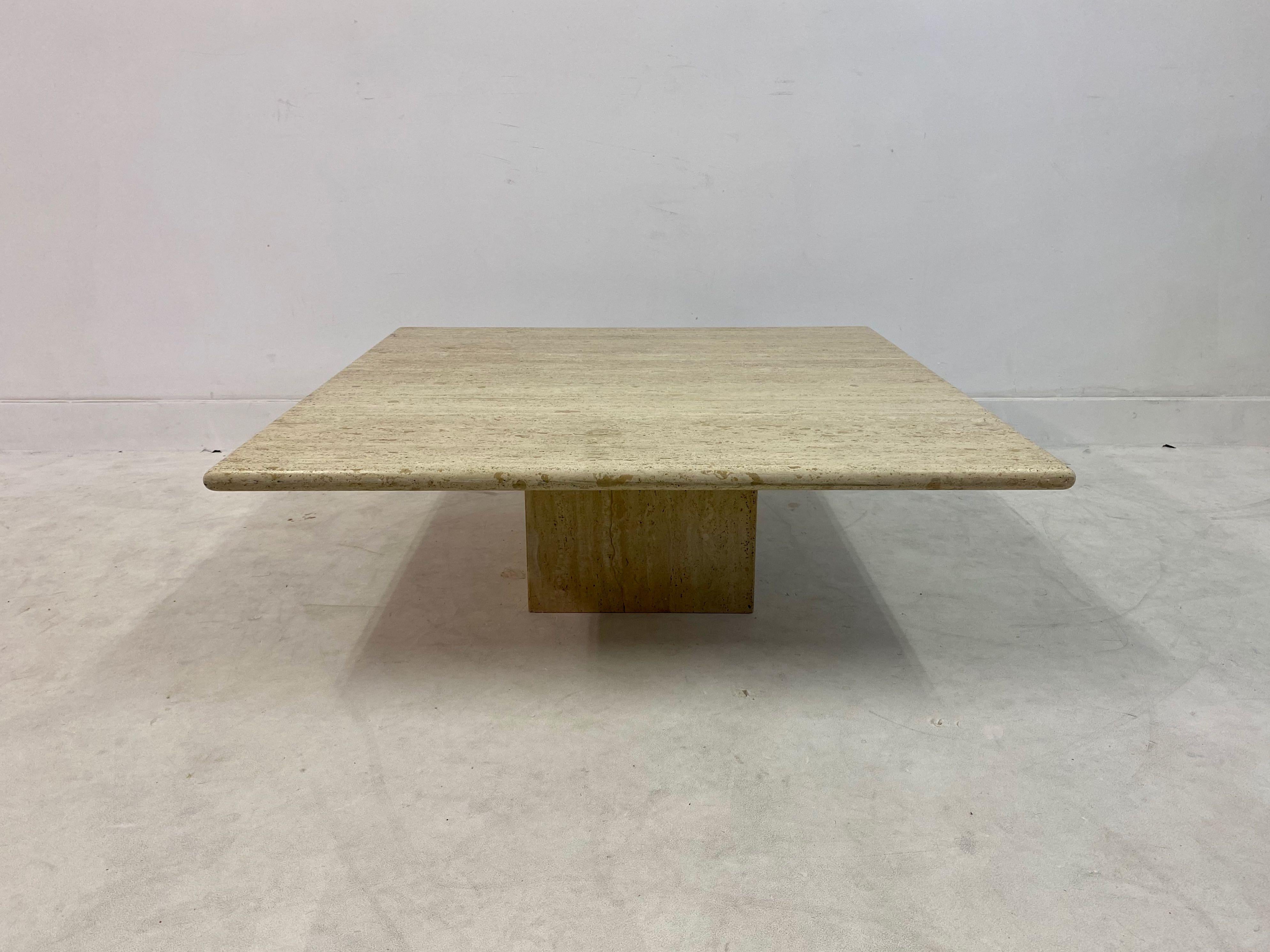 1970s Italian Square Travertine Coffee Table In Good Condition In London, London