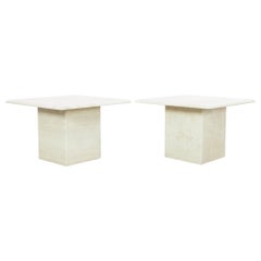 1970s Italian Square Travertine Coffee Tables, a Pair