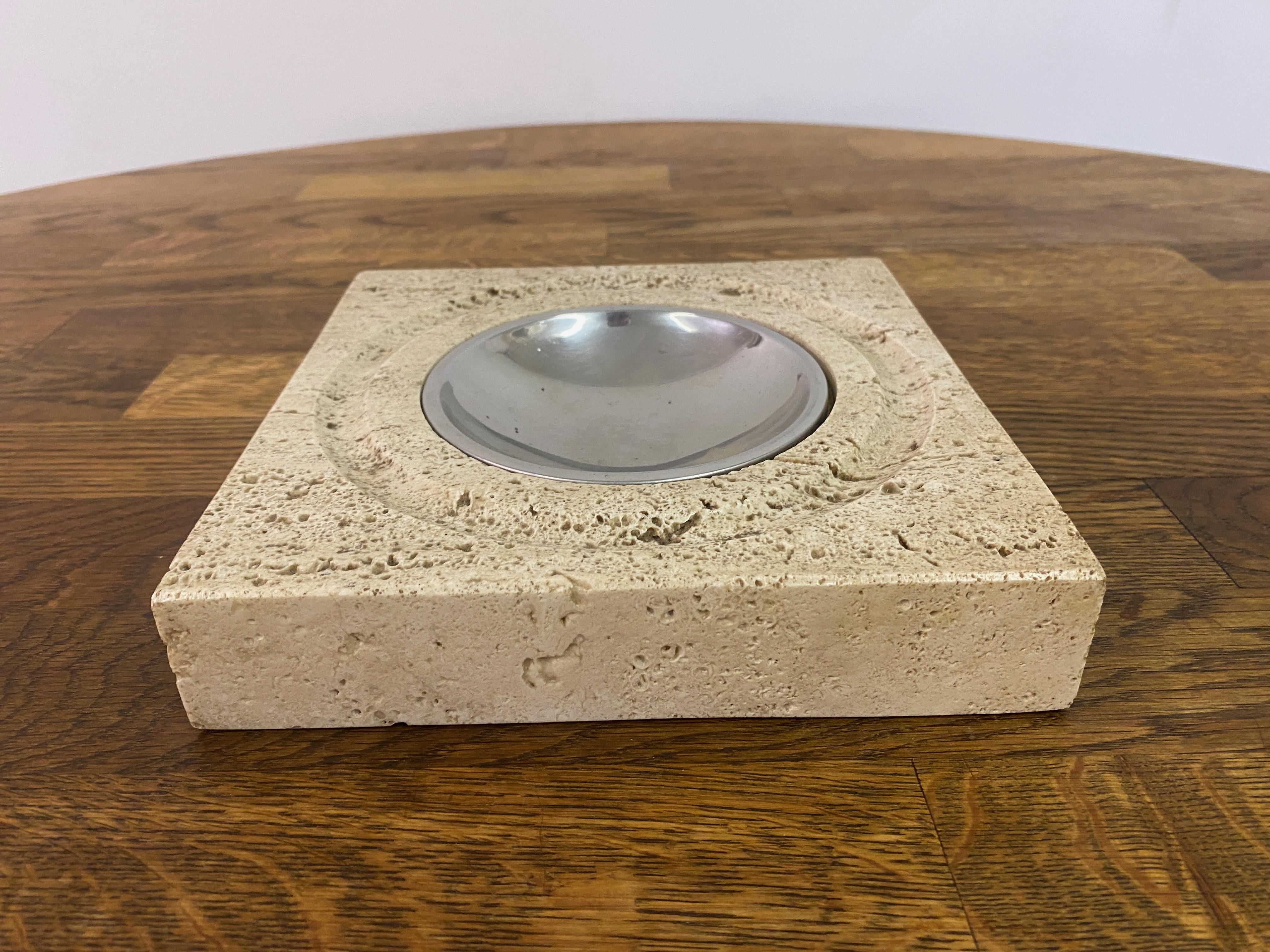 Mid-Century Modern 1970S Italian Square Travertine Dish For Sale