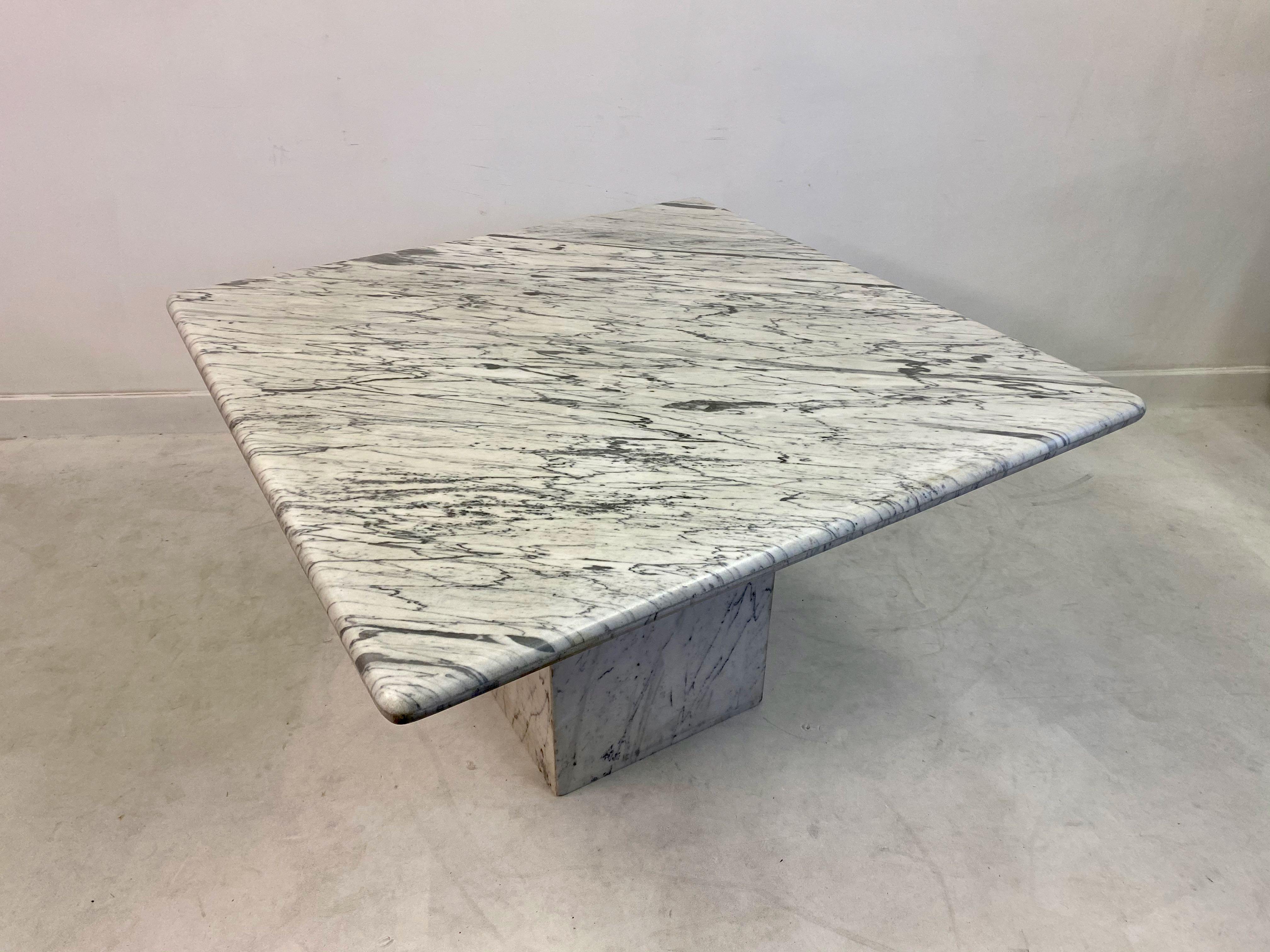 1970s Italian Square White Marble Dining Table 3