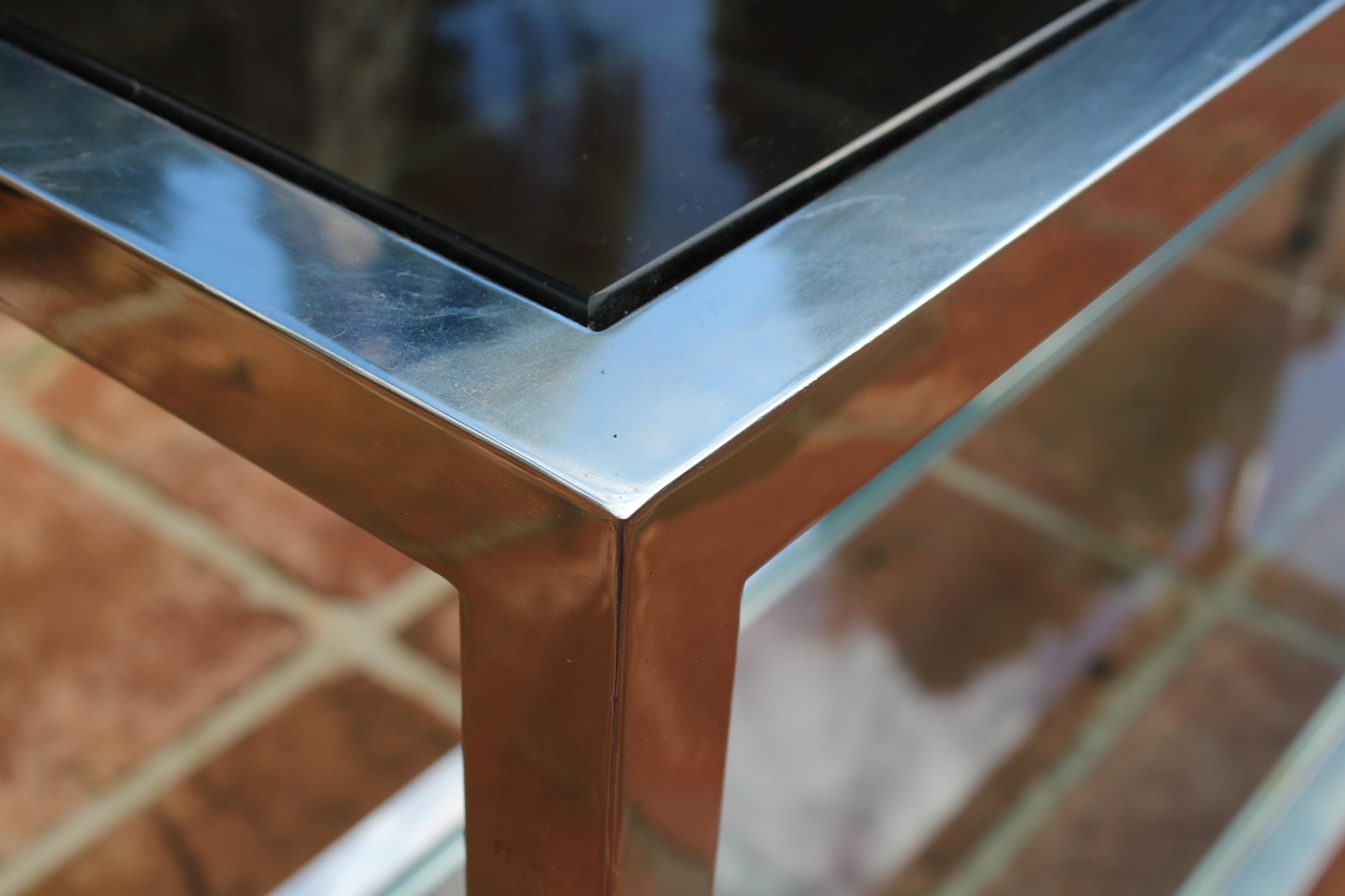 1970s Italian Stainless Steel Console Table with Period Smoked Glass Top 10