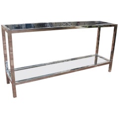 1970s Italian Stainless Steel Console Table with Period Smoked Glass Top