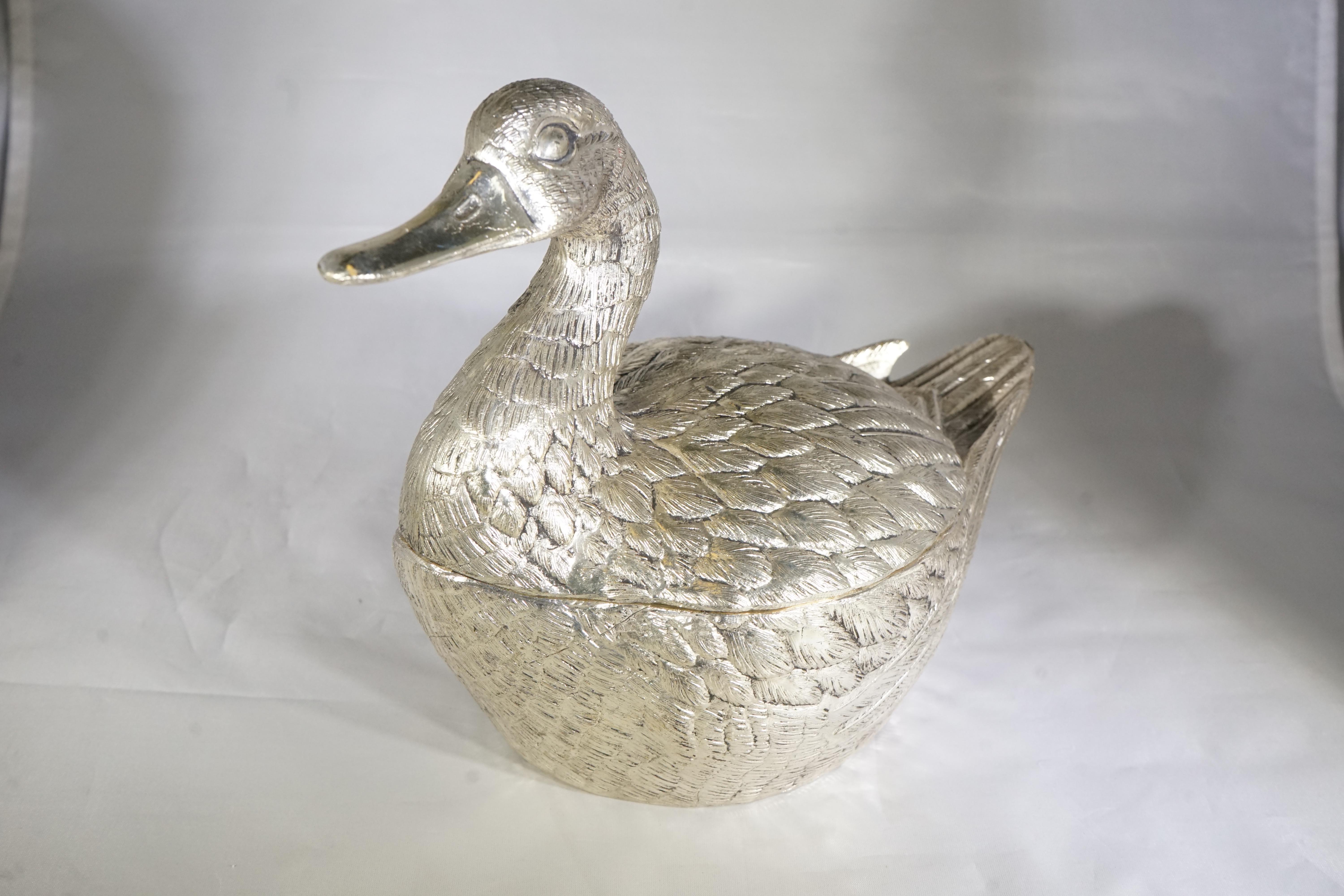 Late 20th Century 1970s Italian Stamped Silver Plated Manotti Duck Ice Bucket