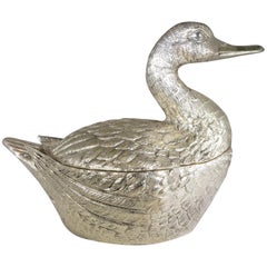 1970s Italian Stamped Silver Plated Manotti Duck Ice Bucket