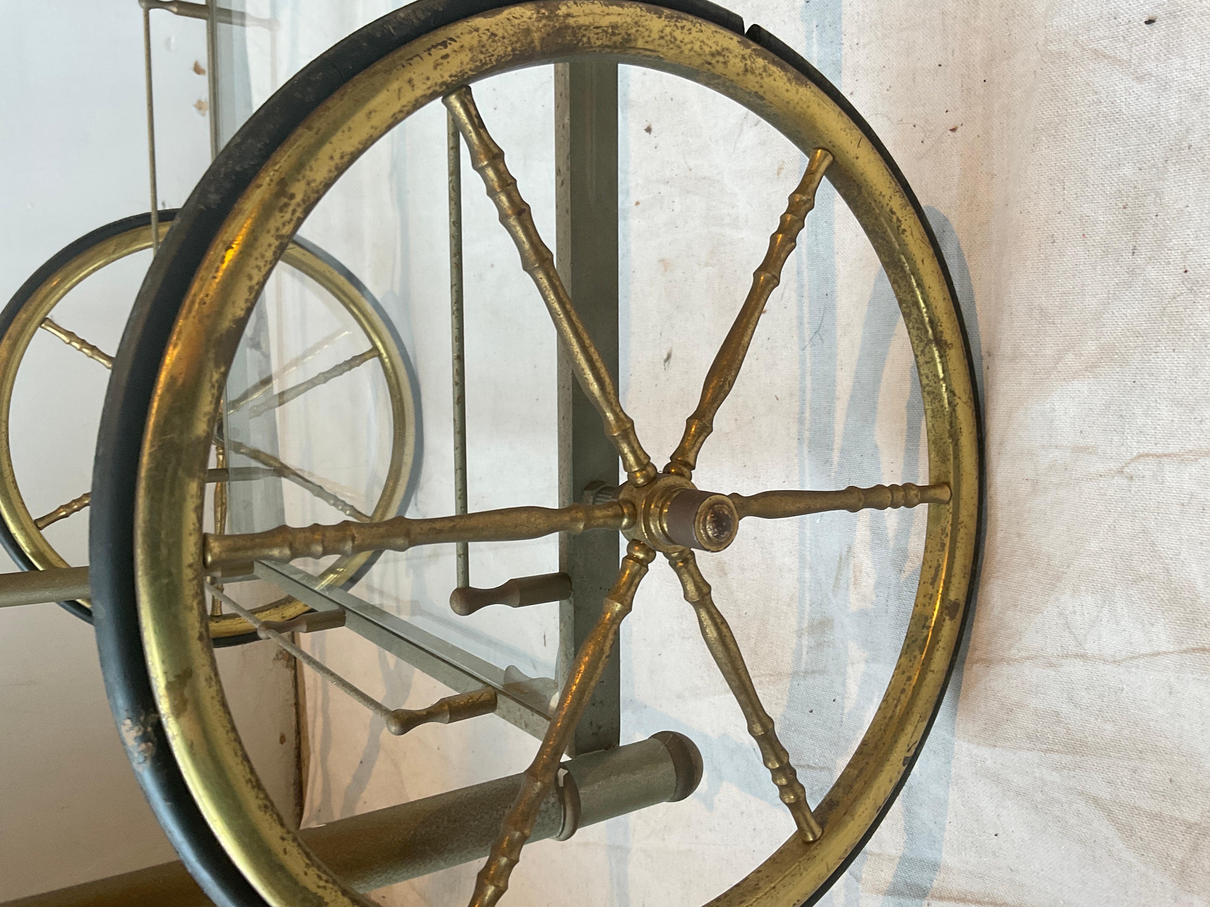 Carrello da bar italiano degli anni '70 in acciaio e ottone in vendita 7