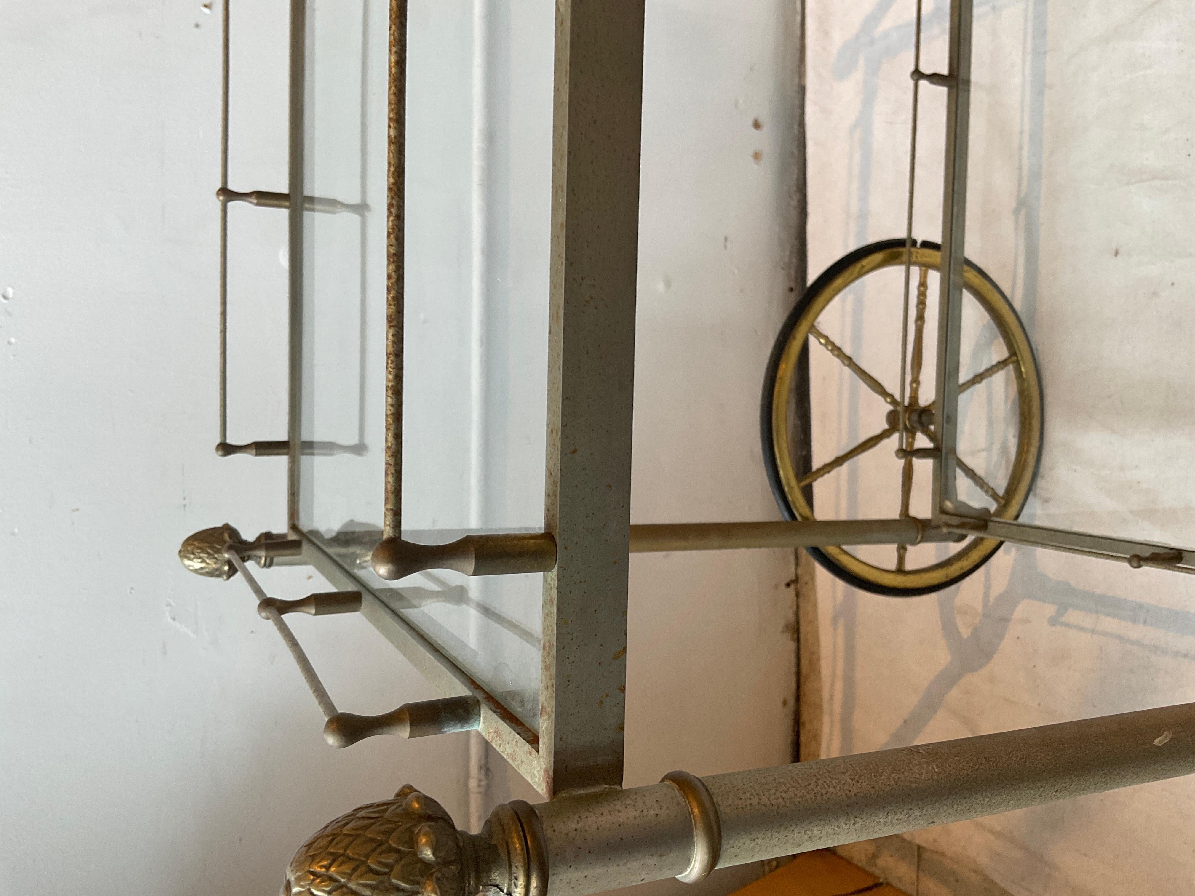 Carrello da bar italiano degli anni '70 in acciaio e ottone in vendita 8