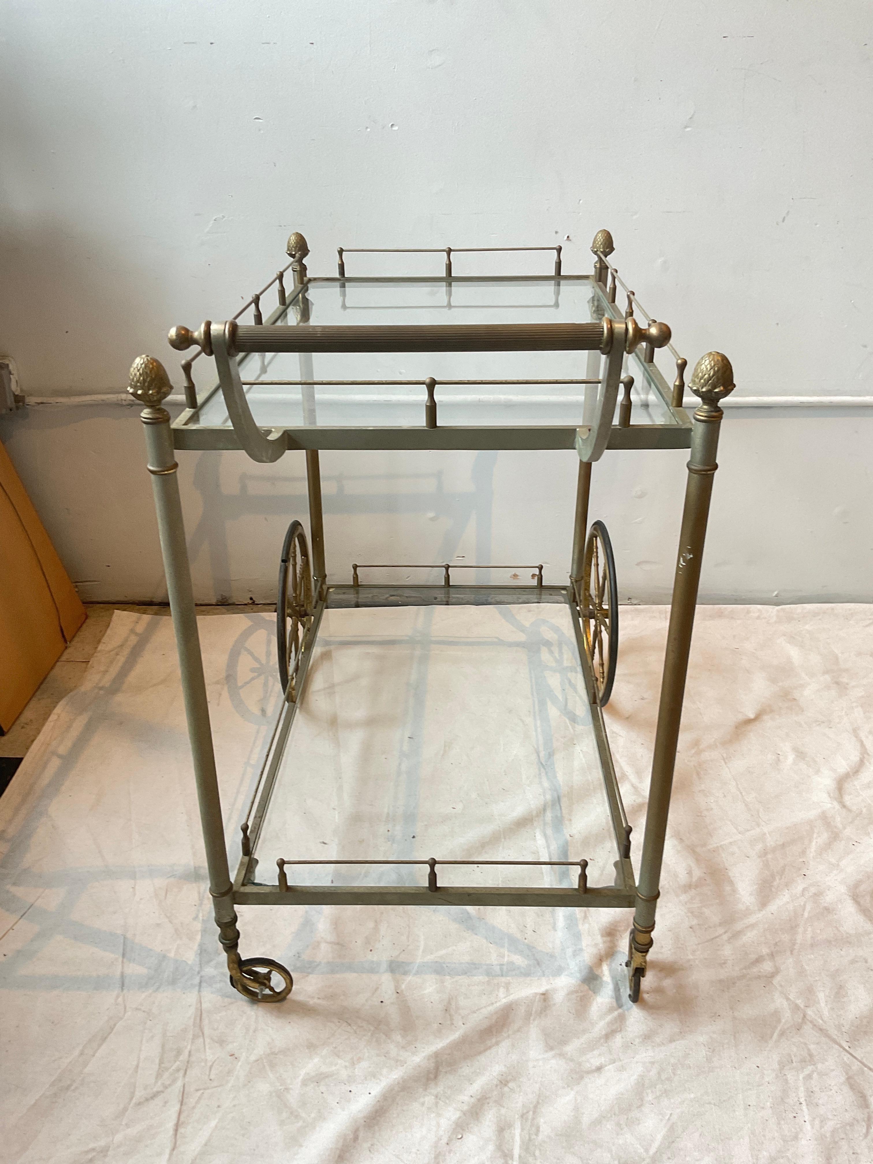 Fine XX secolo Carrello da bar italiano degli anni '70 in acciaio e ottone in vendita