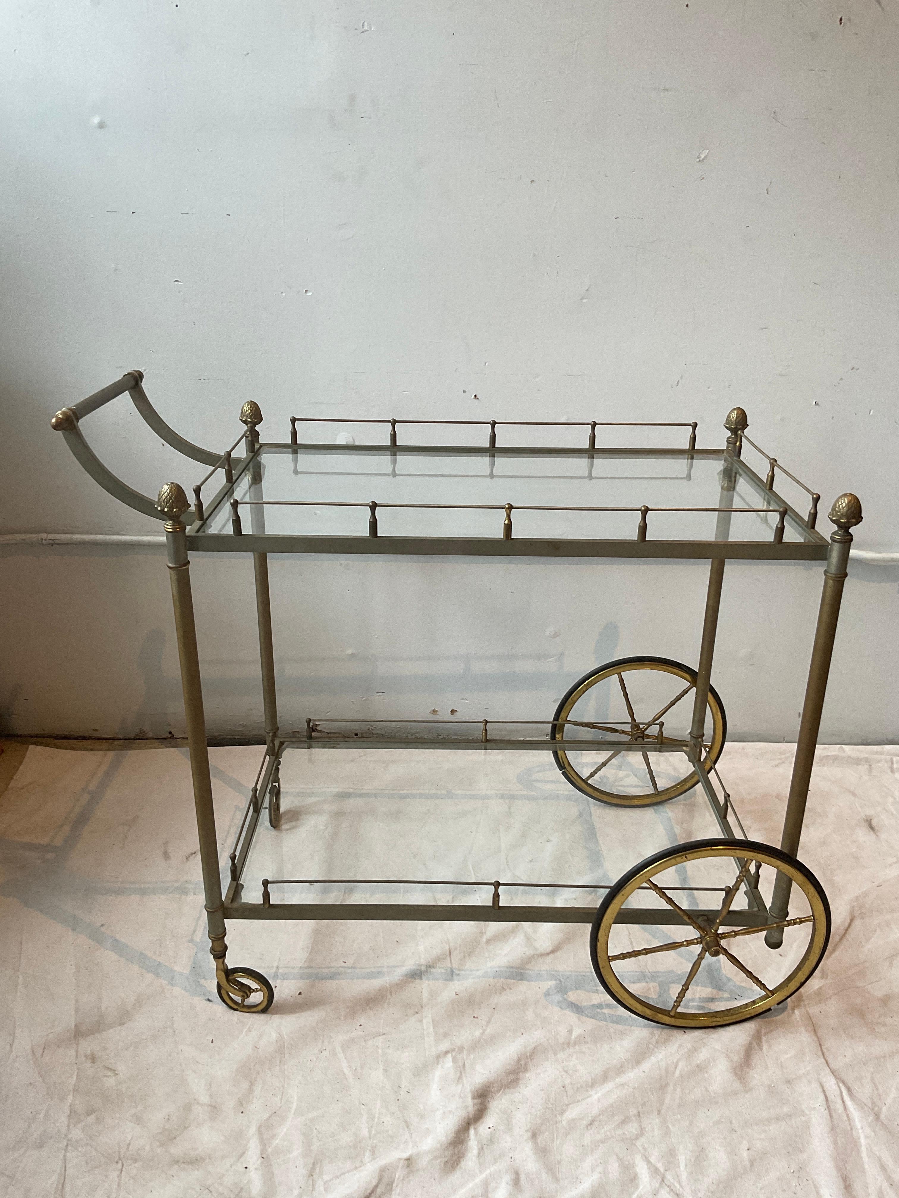 Ottone Carrello da bar italiano degli anni '70 in acciaio e ottone in vendita