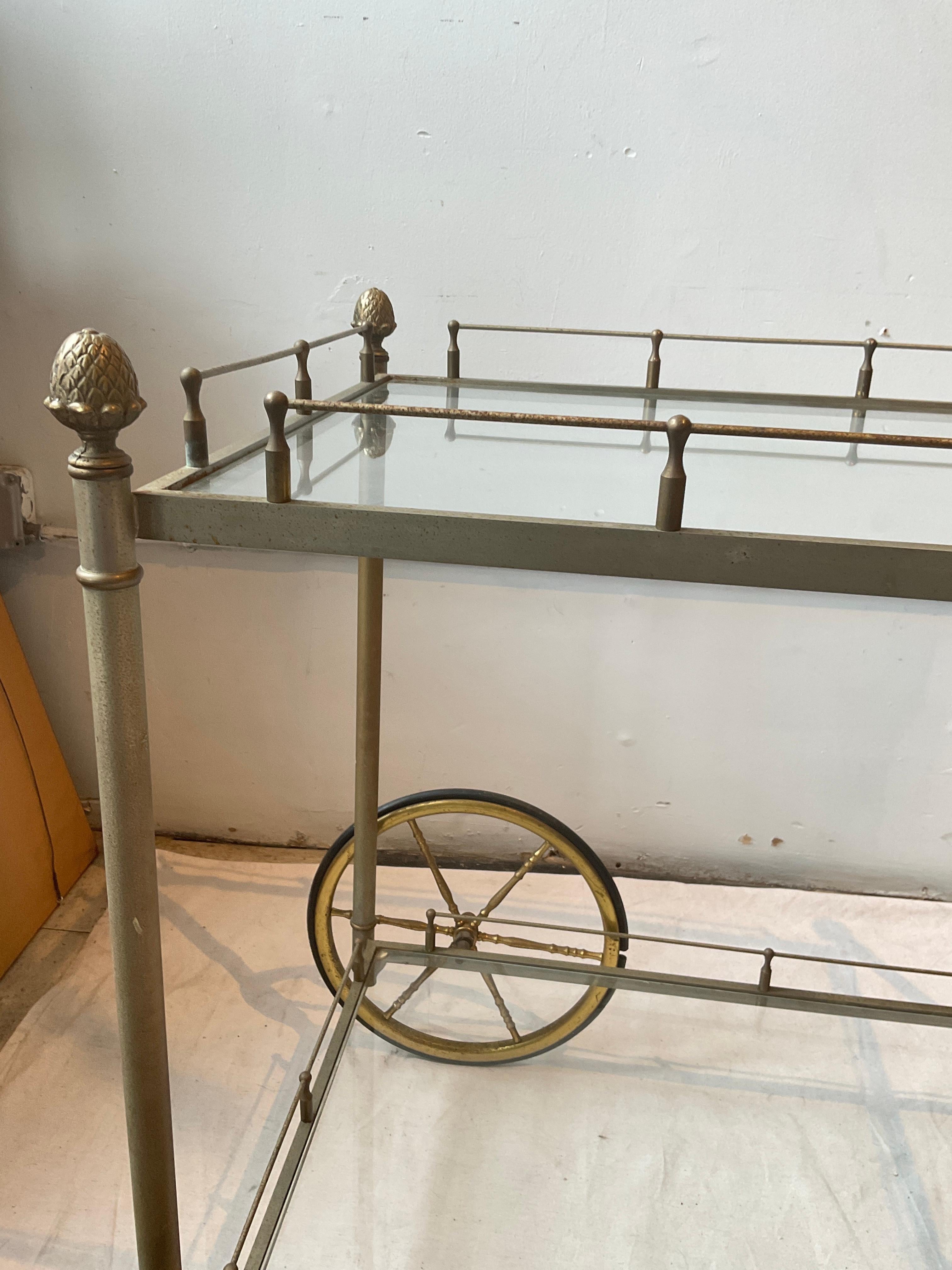 Carrello da bar italiano degli anni '70 in acciaio e ottone in vendita 3