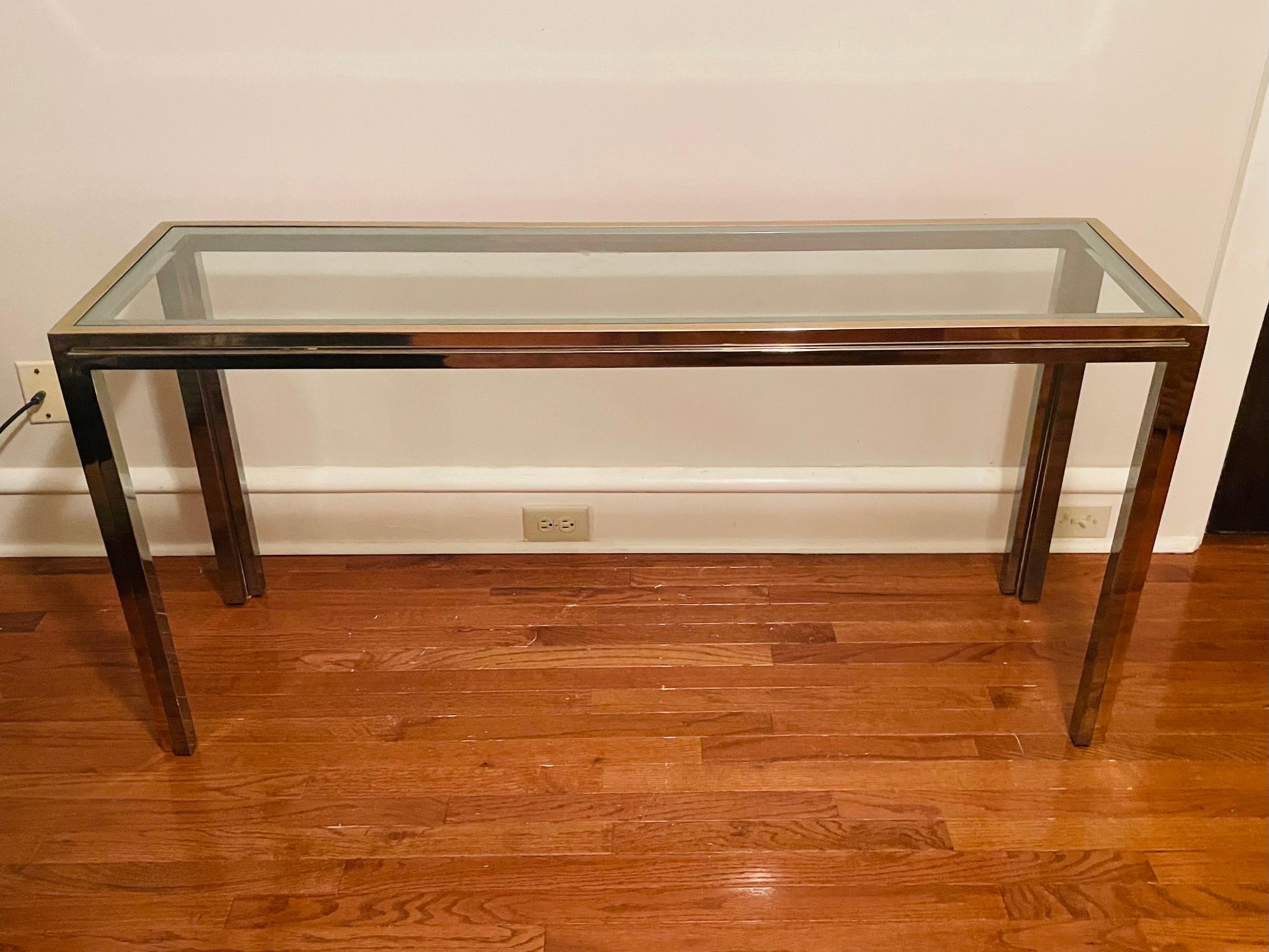 1970s Italian Steel and Brass Console Table after Willy Rizzo's 'Flaminia'  For Sale 1