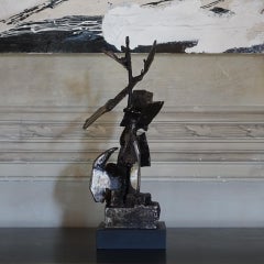1970s Italian Steel Sculpture Brutalist Style, Wood Details