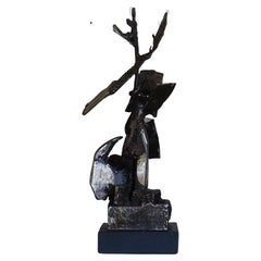 1970s Italian Steel Sculpture Brutalist Style, Wood Details