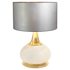 1970s Italian Table Lamp by PAF Milano in Brass and Satin Glass with Pearl white