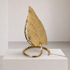 1970s Italian Table Lamp Leaf Brass Tommaso Barbi Style