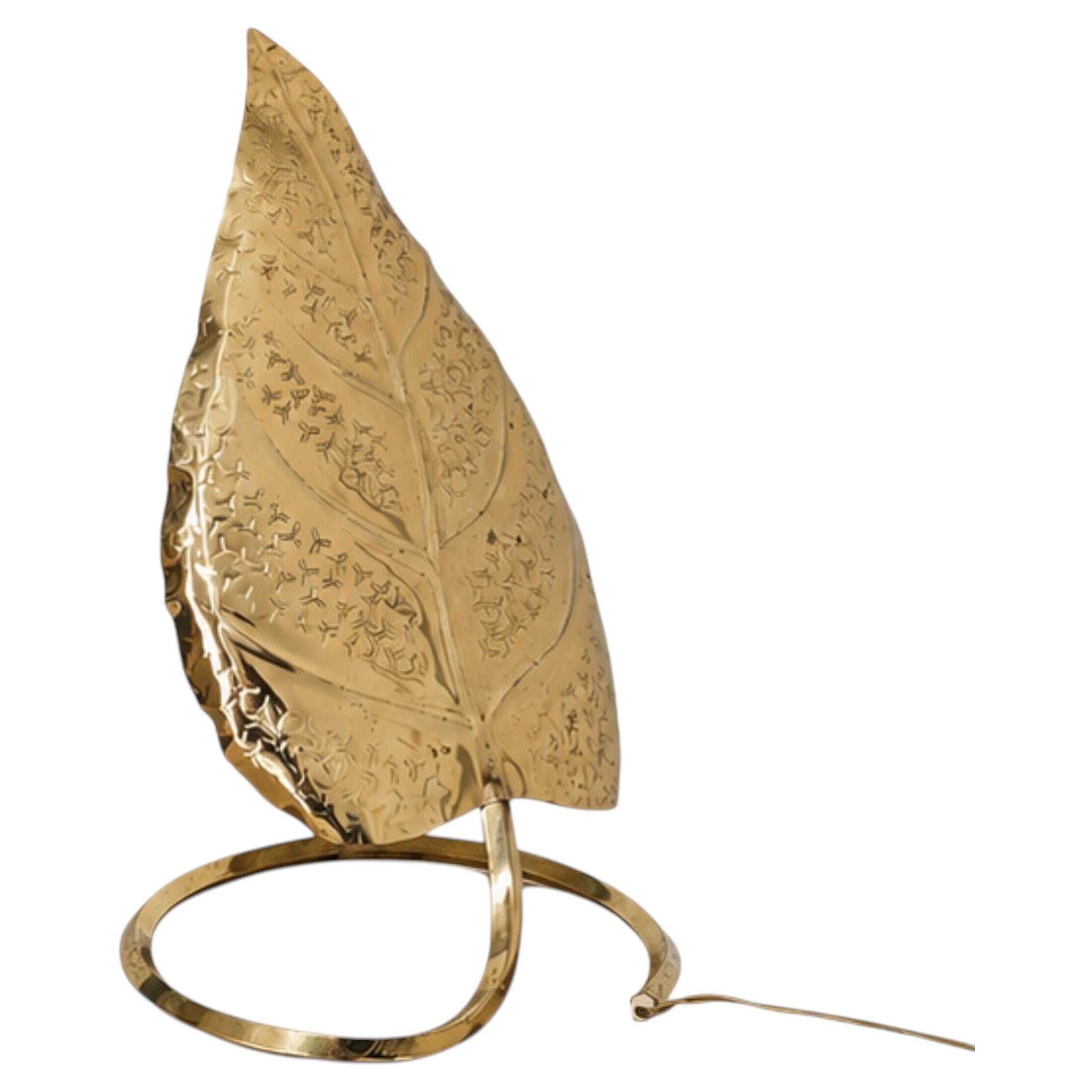 1970s Italian Table Lamp Leaf Brass Tommaso Barbi Style