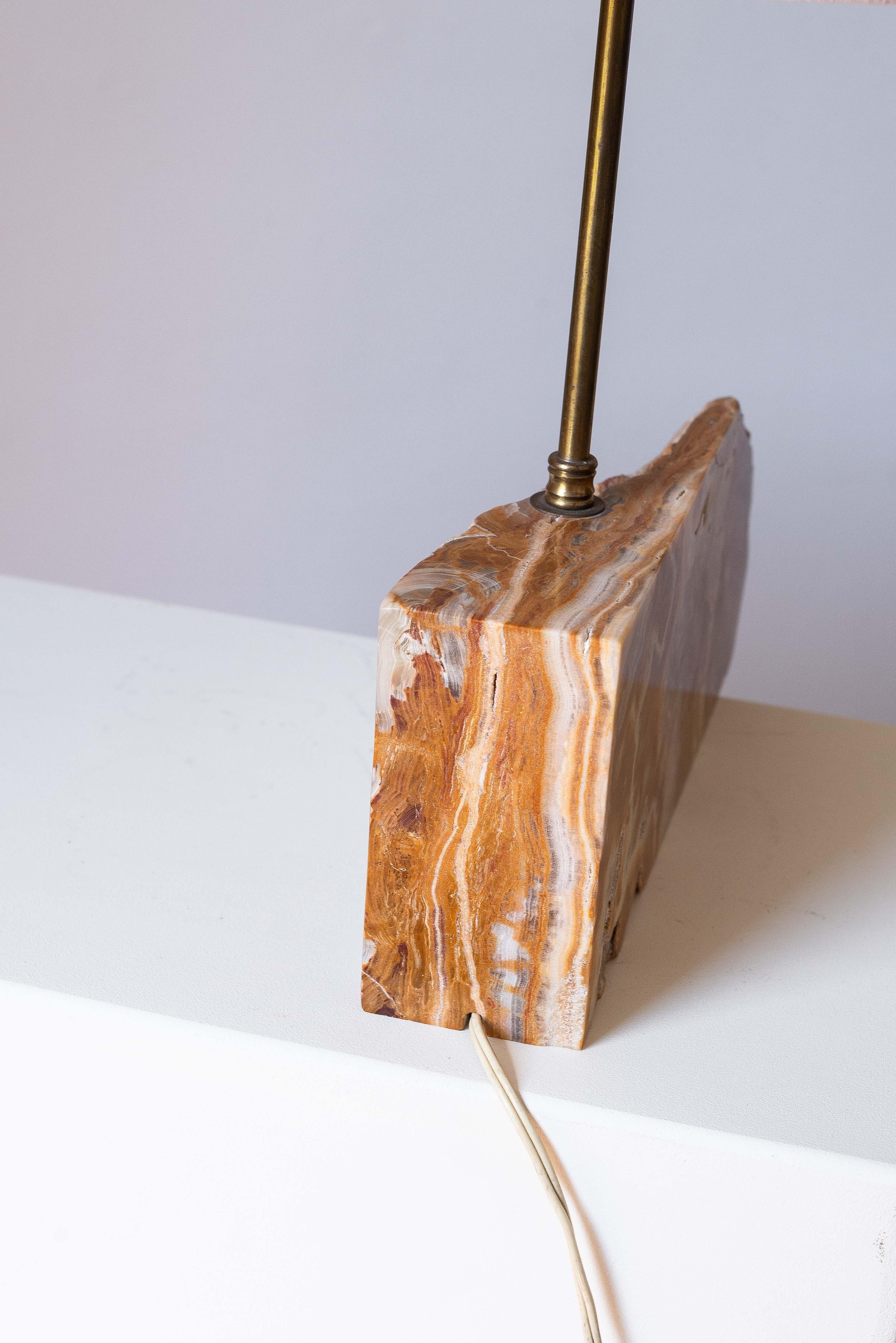 1970s Italian Table Lamp - Marble & Brass - Brutalist Design - Linen Shade For Sale 3