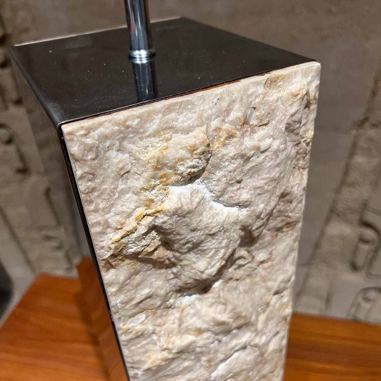1970s Italian Table Lamp Raw Edge Travertine Stainless  For Sale 4