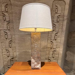 Lampe de bureau italienne des années 1970, bord brut en travertin inoxydable