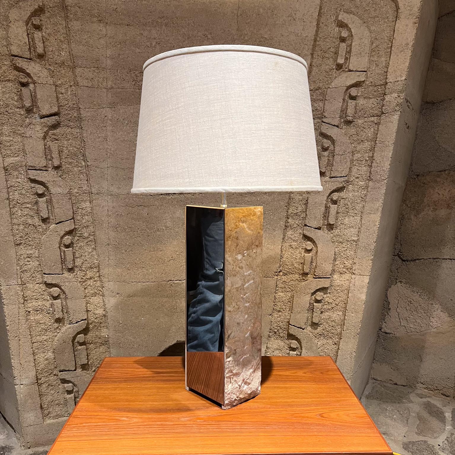 1970s Italian Table Lamp Raw Edge Travertine Stainless  In Good Condition For Sale In Chula Vista, CA