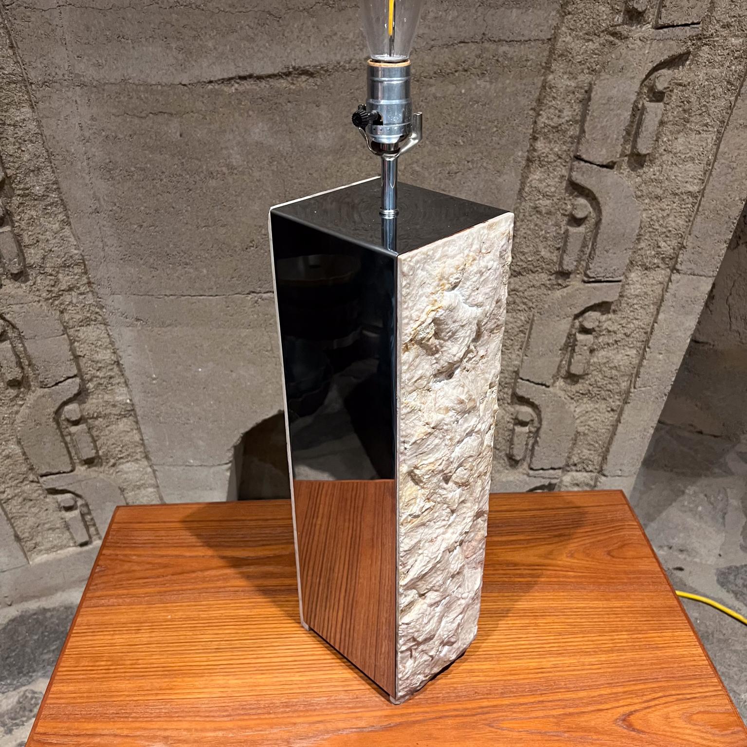 Stainless Steel 1970s Italian Table Lamp Raw Edge Travertine Stainless  For Sale