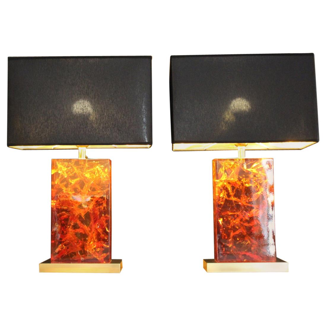 1970s Italian Table Lamps in Resin and Brass Base and Finishes