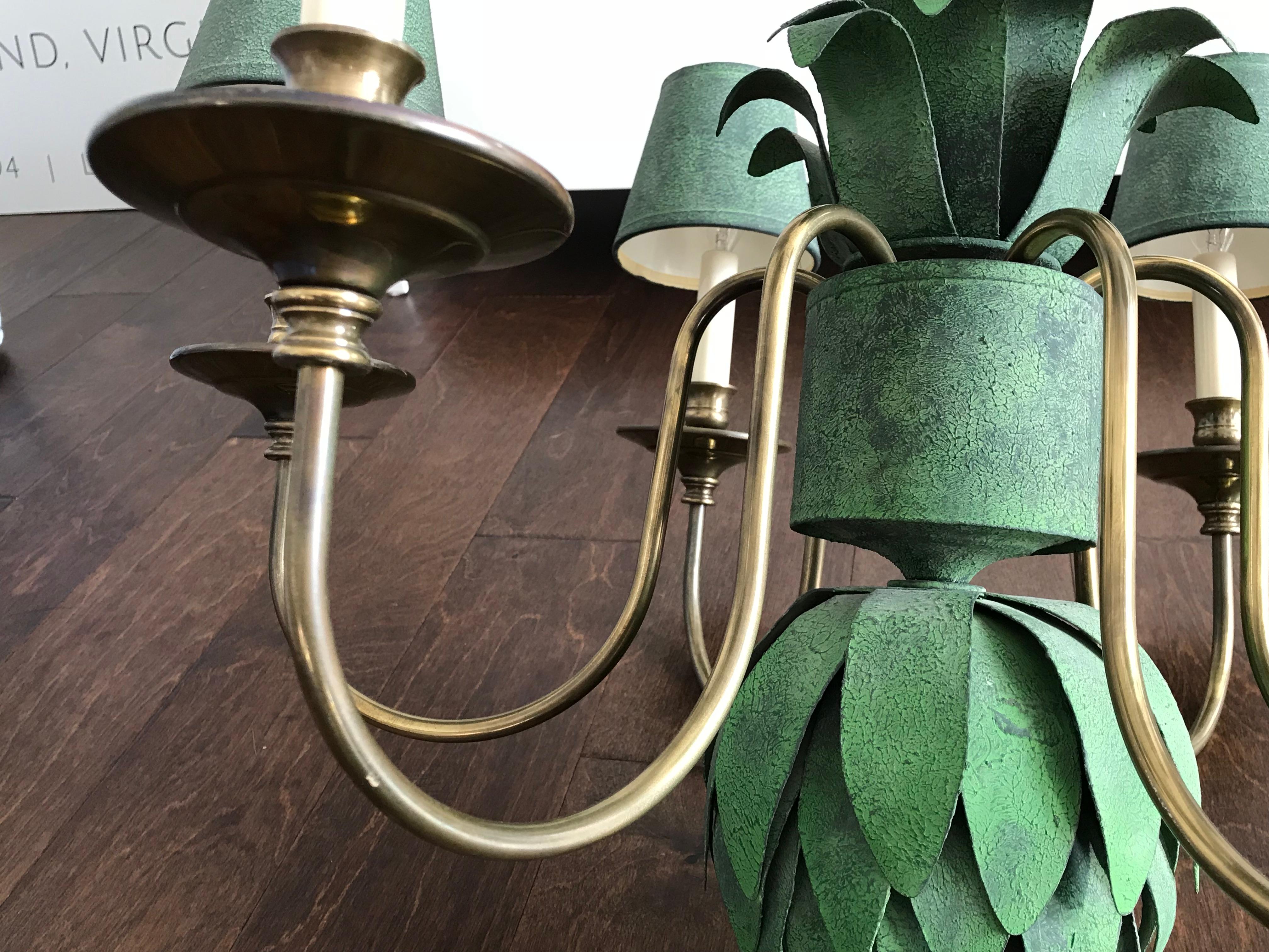 1970s Italian Tole and Brass Palm Tree Six-Arm Chandelier 4