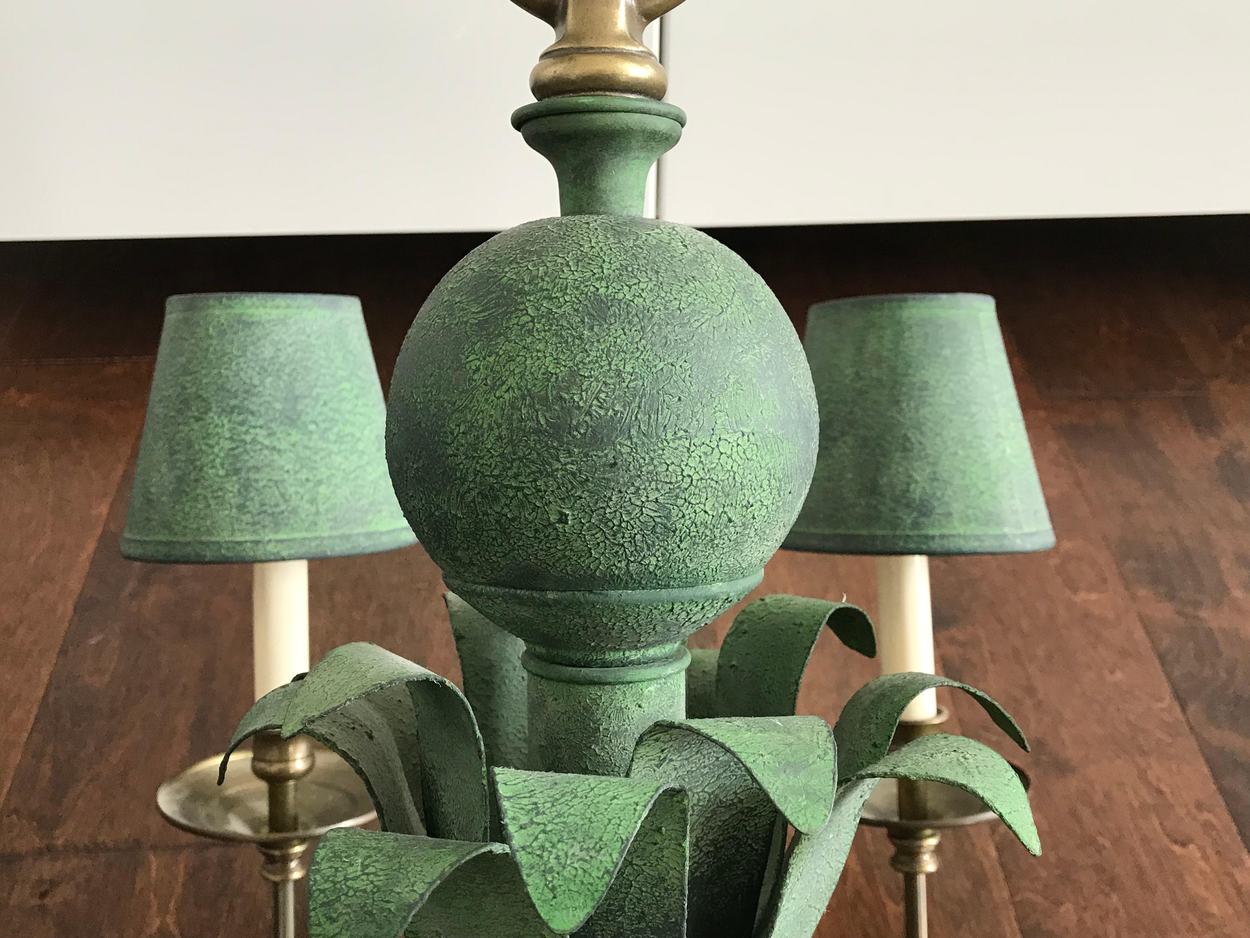 Chinoiserie 1970s Italian Tole and Brass Palm Tree Six-Arm Chandelier