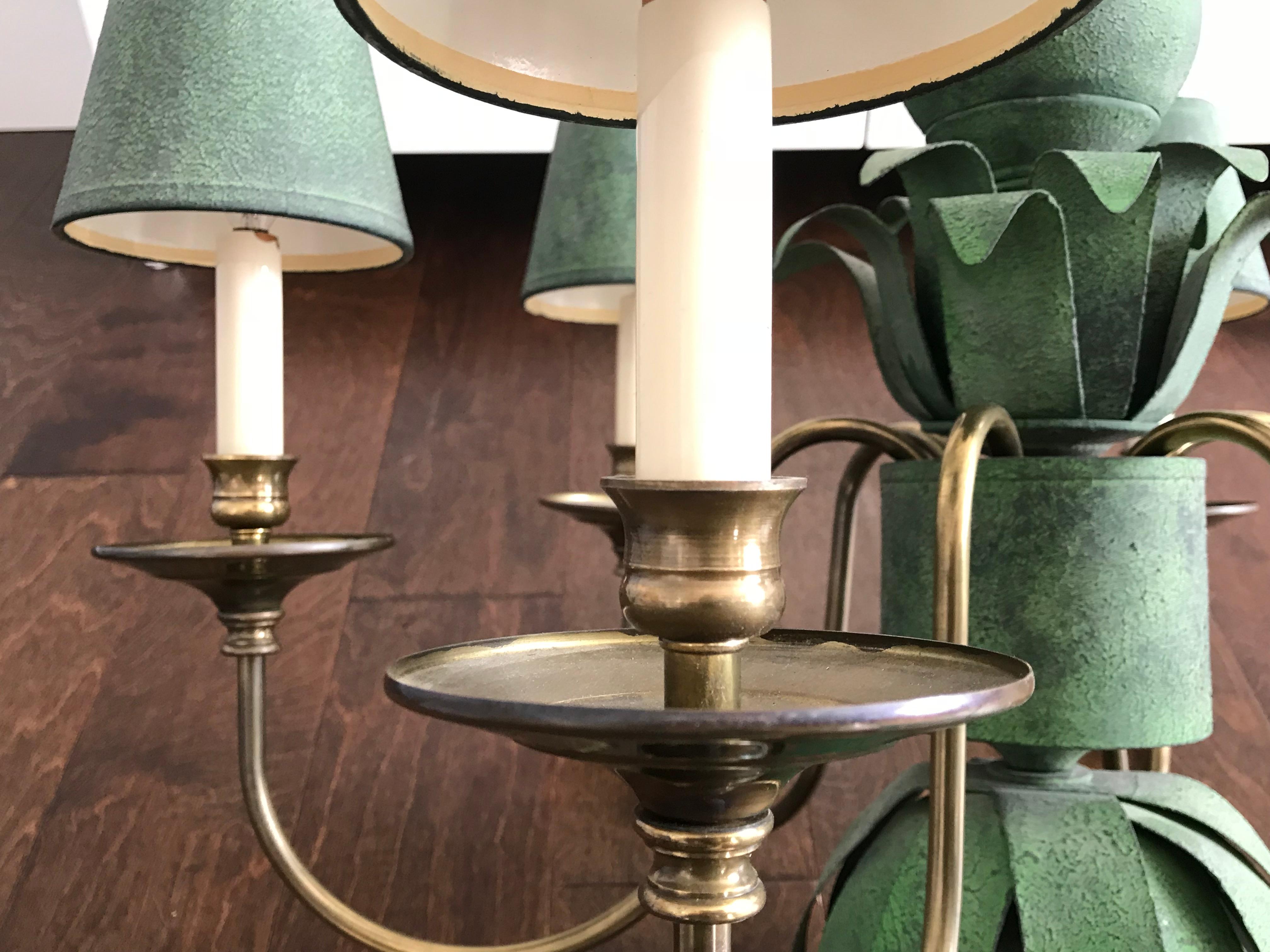 1970s Italian Tole and Brass Palm Tree Six-Arm Chandelier 2