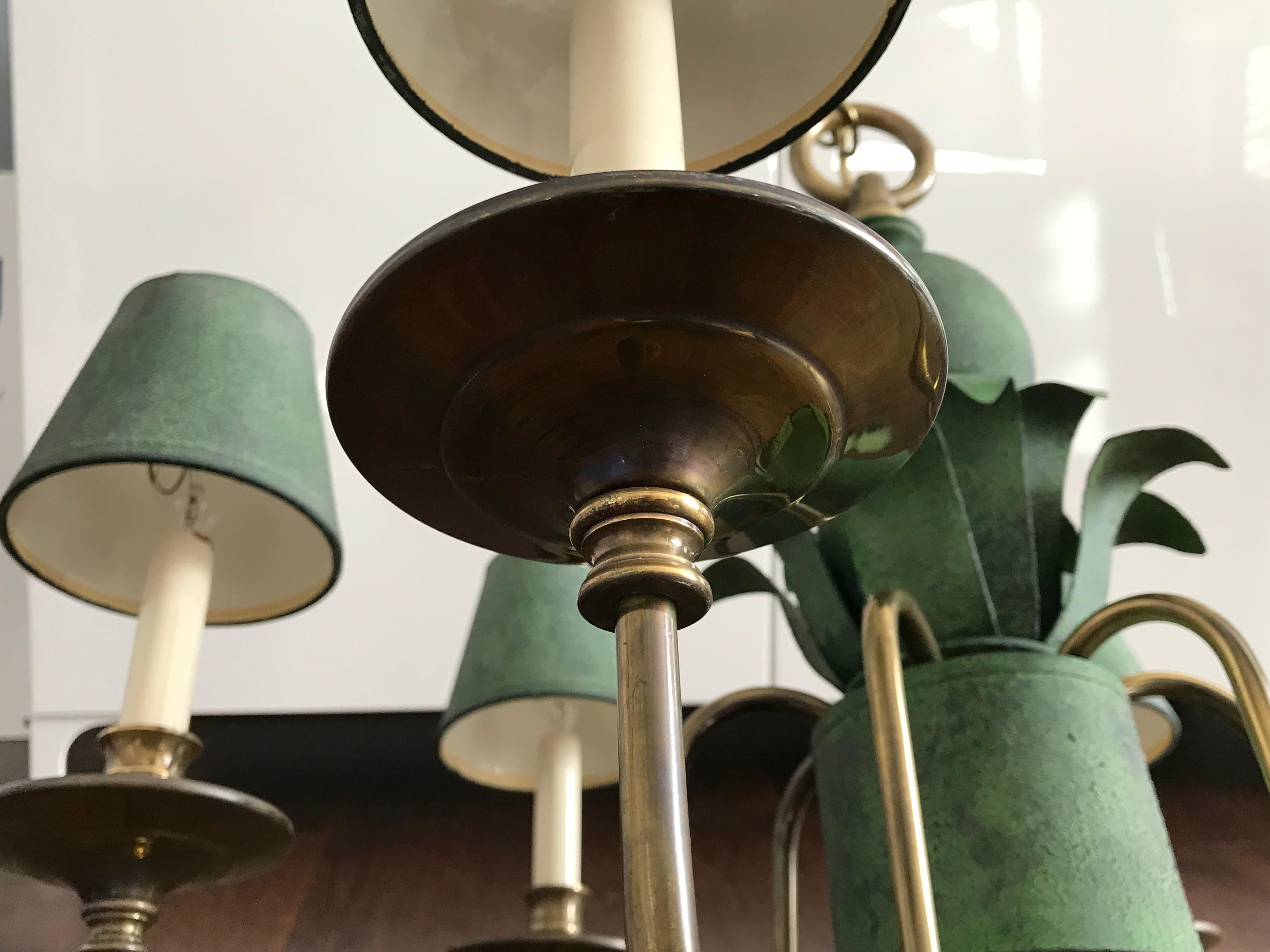 1970s Italian Tole and Brass Palm Tree Six-Arm Chandelier 3