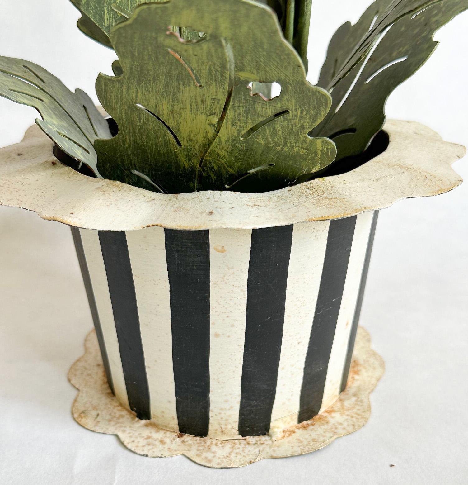Late 20th Century 1970s Italian Tole Poppy Plant in Black and White Pot For Sale