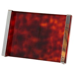 1970s Italian Tortoise Lucite Tray with Chrome Handles