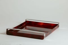 1970s Italian Tortoise Lucite Tray with Chrome Handles