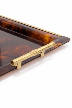 1970s Italian Gucci Style Tray Brass Faux Bamboo Tortoiseshell Bakelite Brass