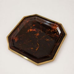 1970s Italian Tortoiseshell Bakelite Lucite and Brass Tray, Dior Gucci Style