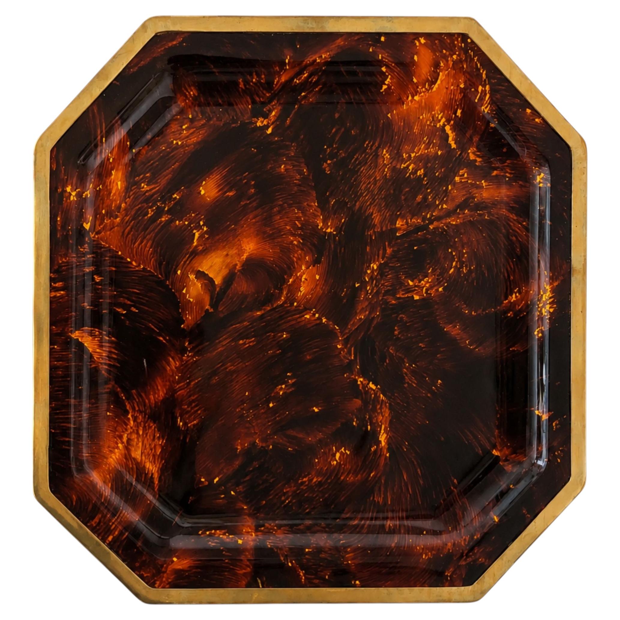 1970s Italian Tortoiseshell Bakelite Lucite and Brass Tray, Willy Rizzo Style