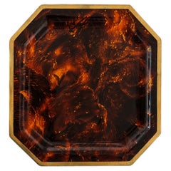 1970s Italian Tortoiseshell Bakelite Lucite and Brass Tray, Dior Gucci Style