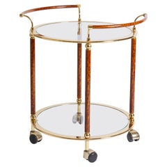 Vintage 1970s Italian Tortoiseshell Enamel Bar Cart with Brass Detail and Glass Shelves