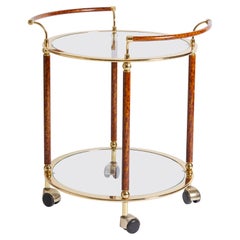 1970s Italian Tortoiseshell Enamel Bar Cart with Brass Detail and Glass Shelves