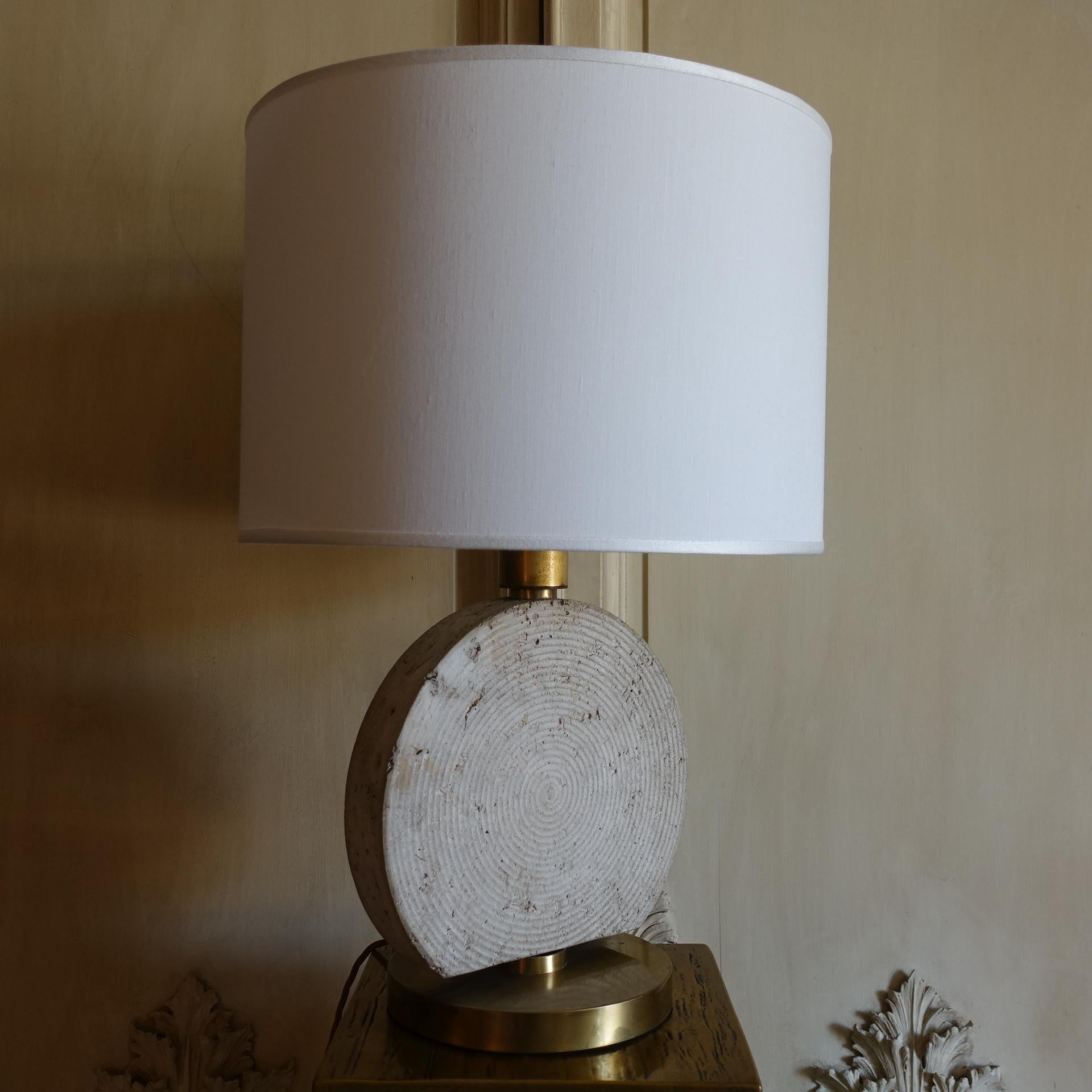 1970's Italian Travertine and Brass Table Lamp In Good Condition In Firenze, IT