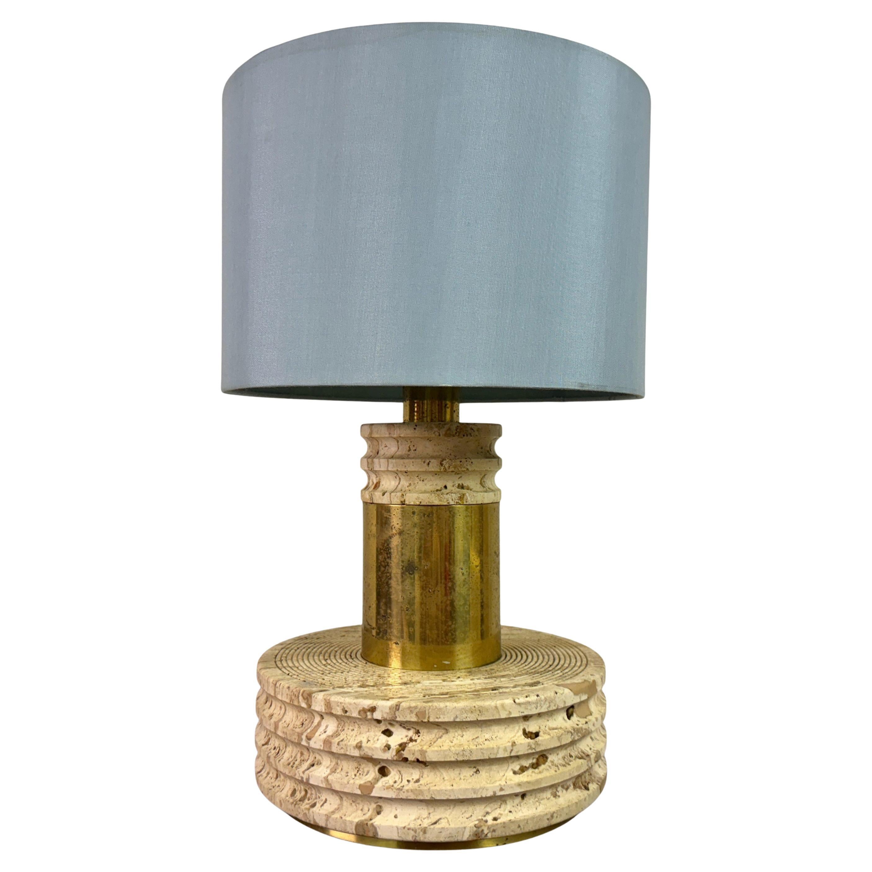 1970s Italian Travertine and Brass Table Lamp