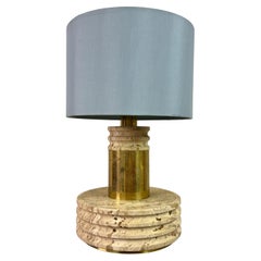 Italienische Tischlampe aus Travertin und Messing, 1970er Jahre