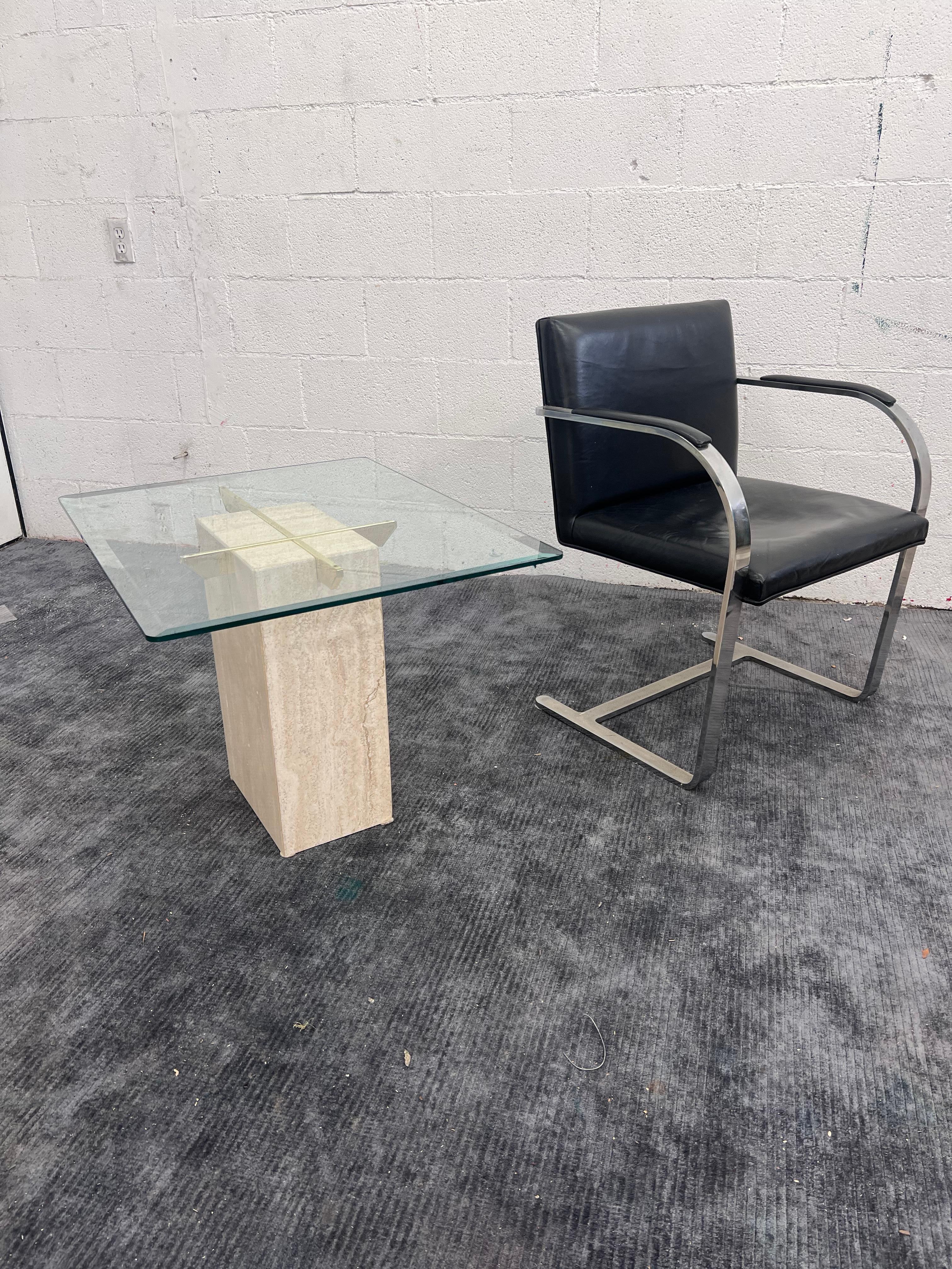 1970s’ Italian Travertine, Brass and Glass Occasional Side Table by Artedi For Sale 5