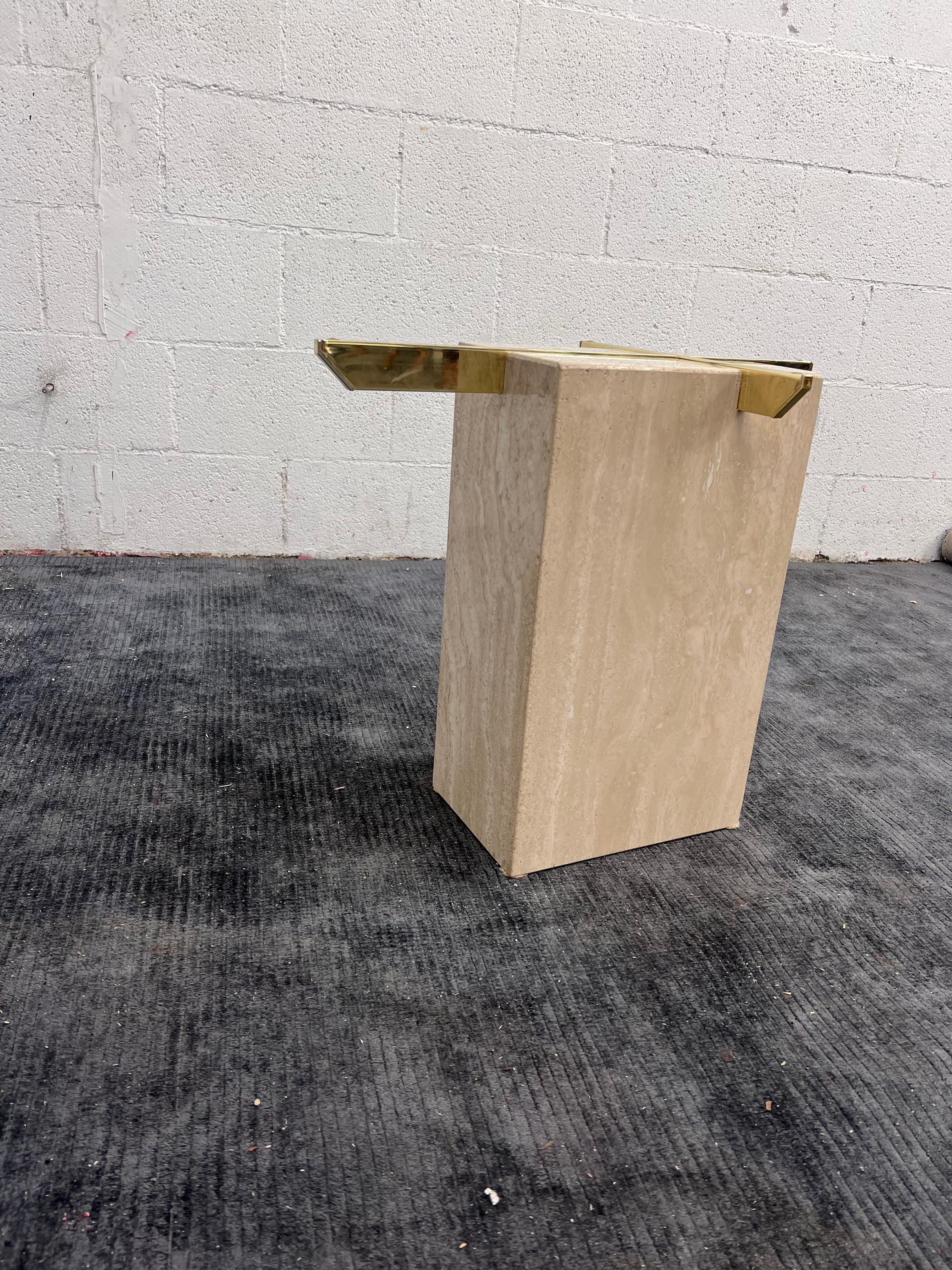 1970s’ Italian Travertine, Brass and Glass Occasional Side Table by Artedi For Sale 1